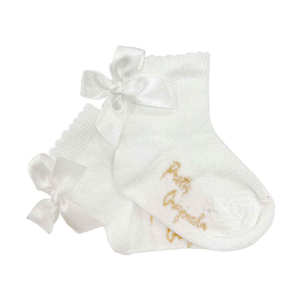 Pretty Originals Scallop Ankle Bow Socks White