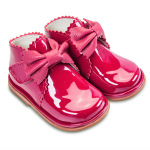 Borboleta Sharon Patent Leather Bow Boots Fuchsia