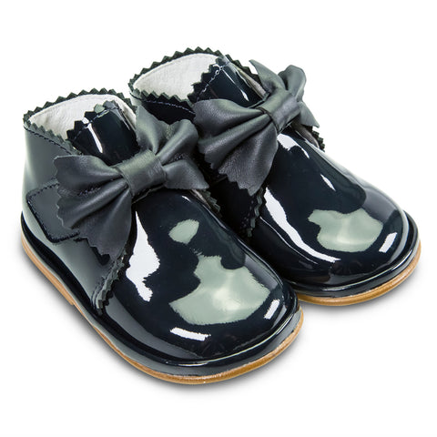 Borboleta Sharon Patent Leather Bow Boots Navy