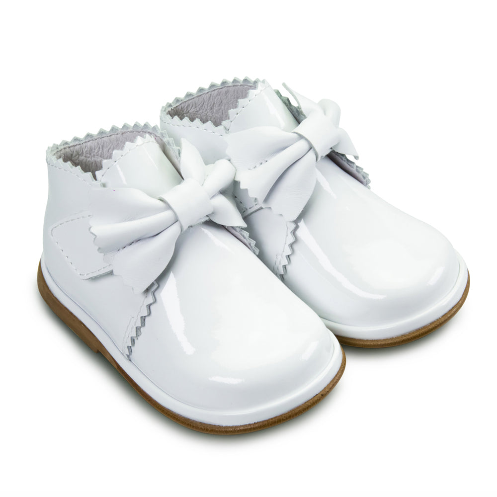 Borboleta Sharon Patent Leather Bow Boots White