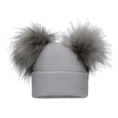 Pom Pom Envy Turn-Up Double Pom Hat Grey