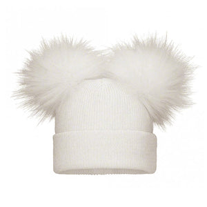 Pom Pom Envy Turn-Up Double Pom Hat Ivory