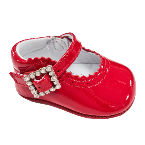 Pretty Originals Patent Leather Diamanté Buckel Soft Sole Red