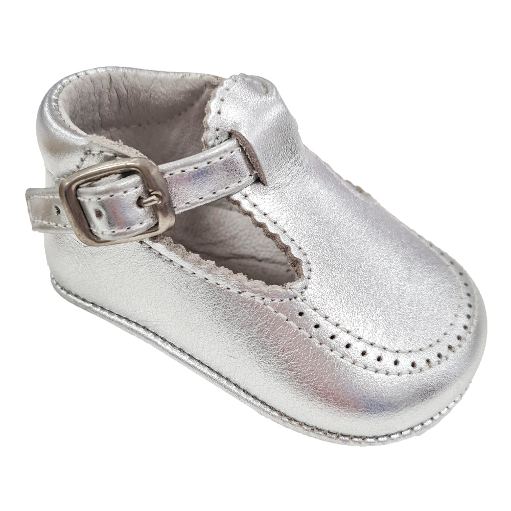 Pretty Original Leather T-bar Soft Sole Silver