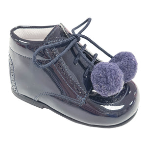 TNY Patent Leather Pom Pom Boots Navy