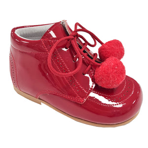 TNY Patent Leather Pom Pom Boots Red