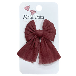 Meia Pata Organza Bow Clip Maroon