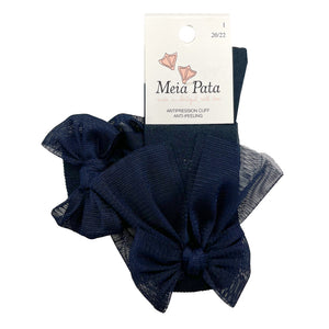 Meia Pata Long Organza Bow Socks Navy