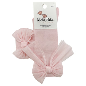 Meia Pata Long Organza Bow Socks Pale Pink