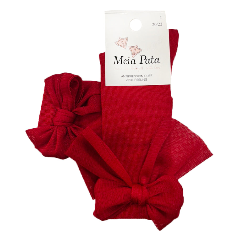 Meia Pata Long Organza Bow Socks Red