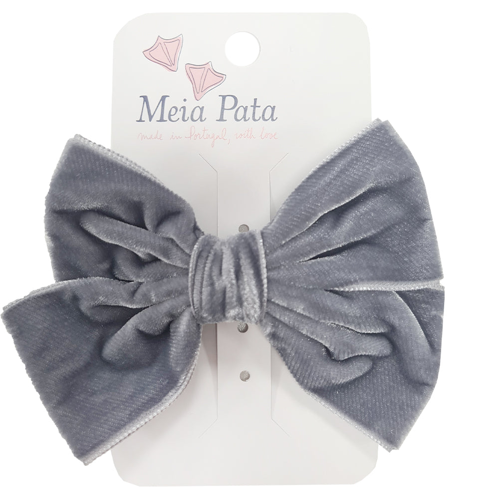 Meia Pata Velvet Bow Clip Grey