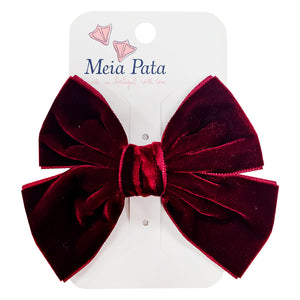 Meia Pata Velvet Bow Clip Maroon