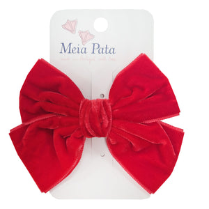 Meia Pata Velvet Bow Clip Red