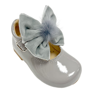 TNY Velvet Bow Patent Leather Mary Jane Grey