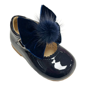 TNY Velvet Bow Patent Leather Mary Jane Navy