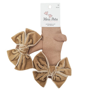 Meia Pata Long Velvet Bow Socks Camel