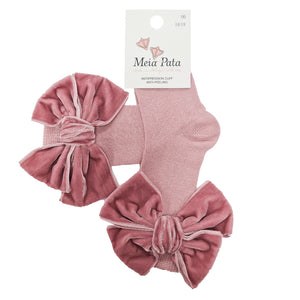 Meia Pata Long Velvet Bow Socks Dusky Pink