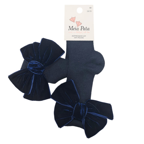 Meia Pata Long Velvet Bow Socks Navy