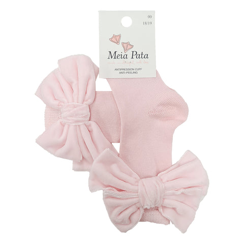 Meia Pata Long Velvet Bow Socks Pink