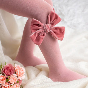 Meia Pata Velvet Bow Tights Dusky Pink